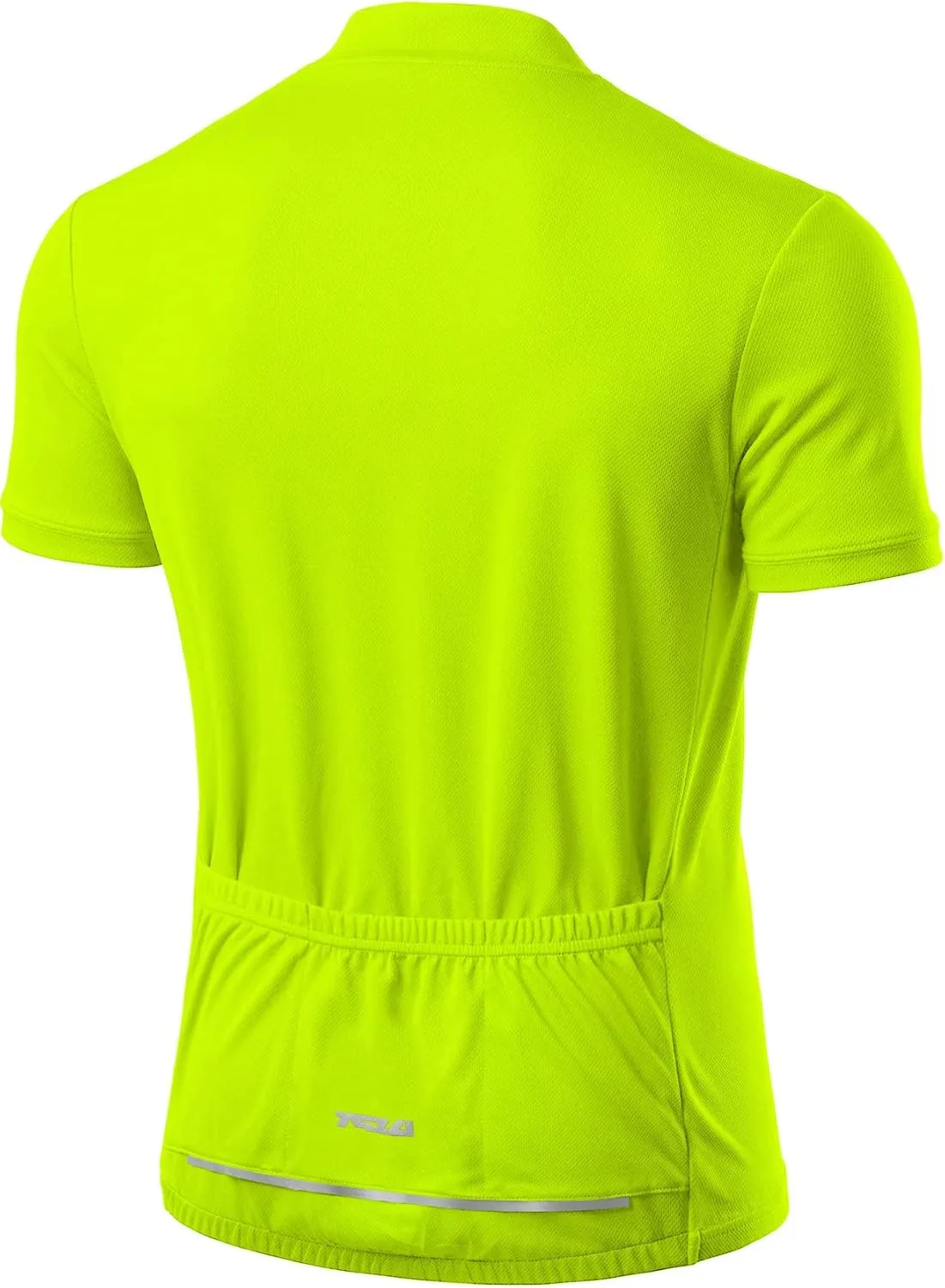 TSLA Men's Short Sleeve Bike Cycling Jersey, Quick Dry Breathable Reflective Biking Shirts with 3 Rear Pockets