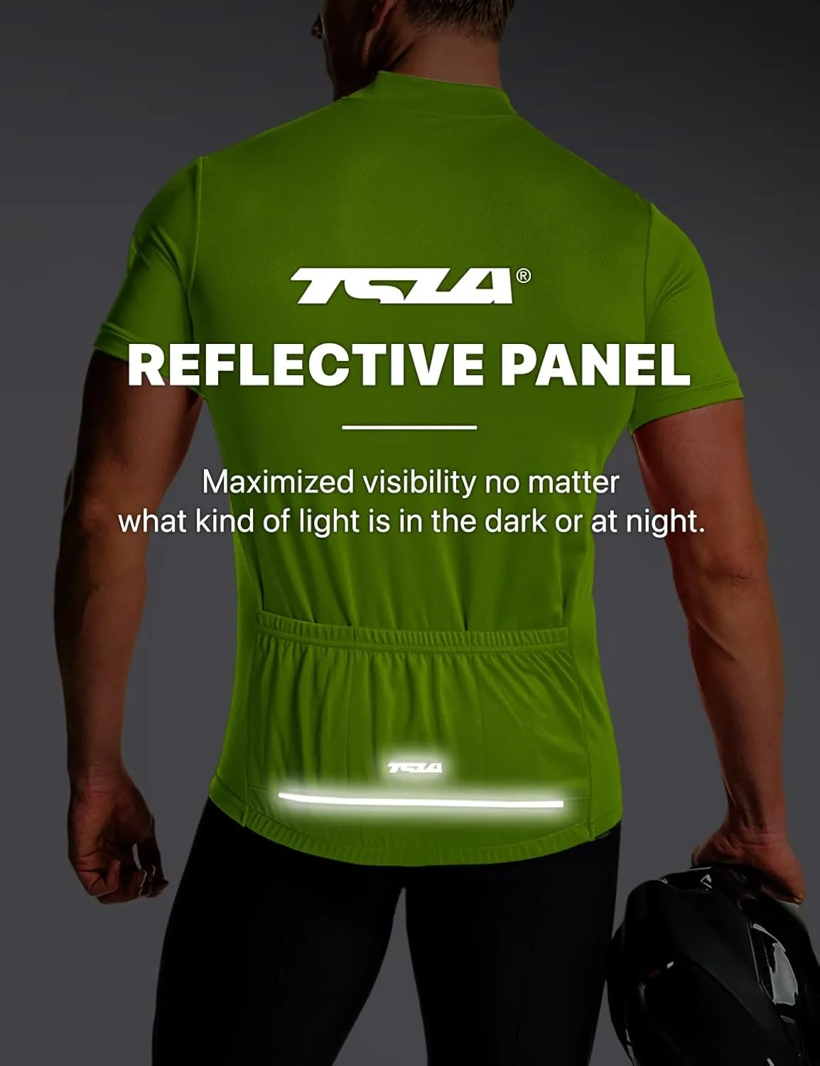 TSLA Men's Short Sleeve Bike Cycling Jersey, Quick Dry Breathable Reflective Biking Shirts with 3 Rear Pockets