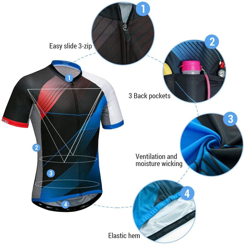 wantdo Men's Cycling Jerseys Mountain Bike MTB Jersey Short Sleeve Bike Shirts Breathable Quick Dry Cycling Clothing