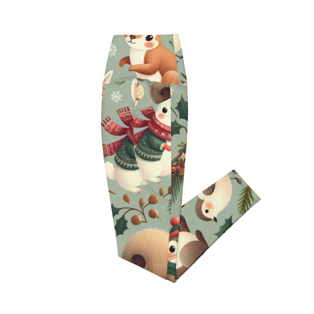 Whimsical Winter Wear Leggings with Pockets