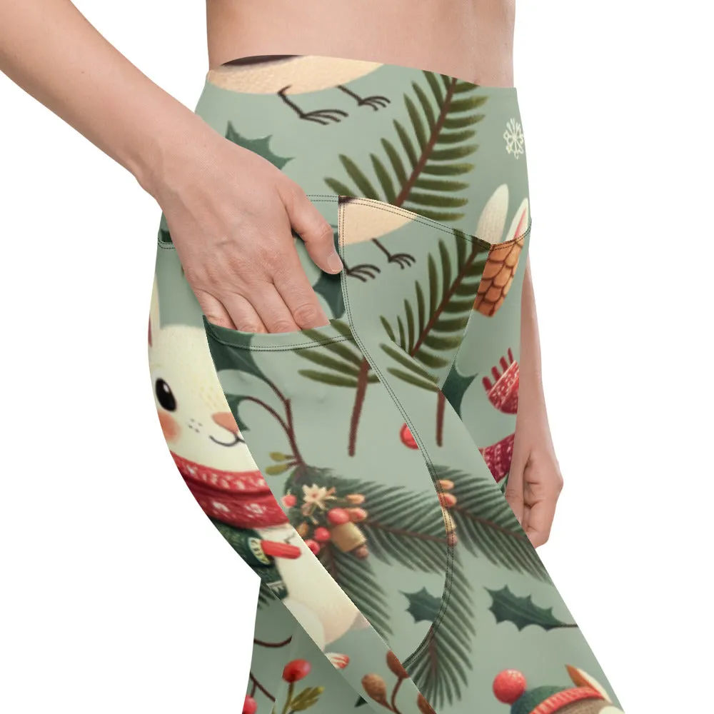 Whimsical Winter Wear Leggings with Pockets
