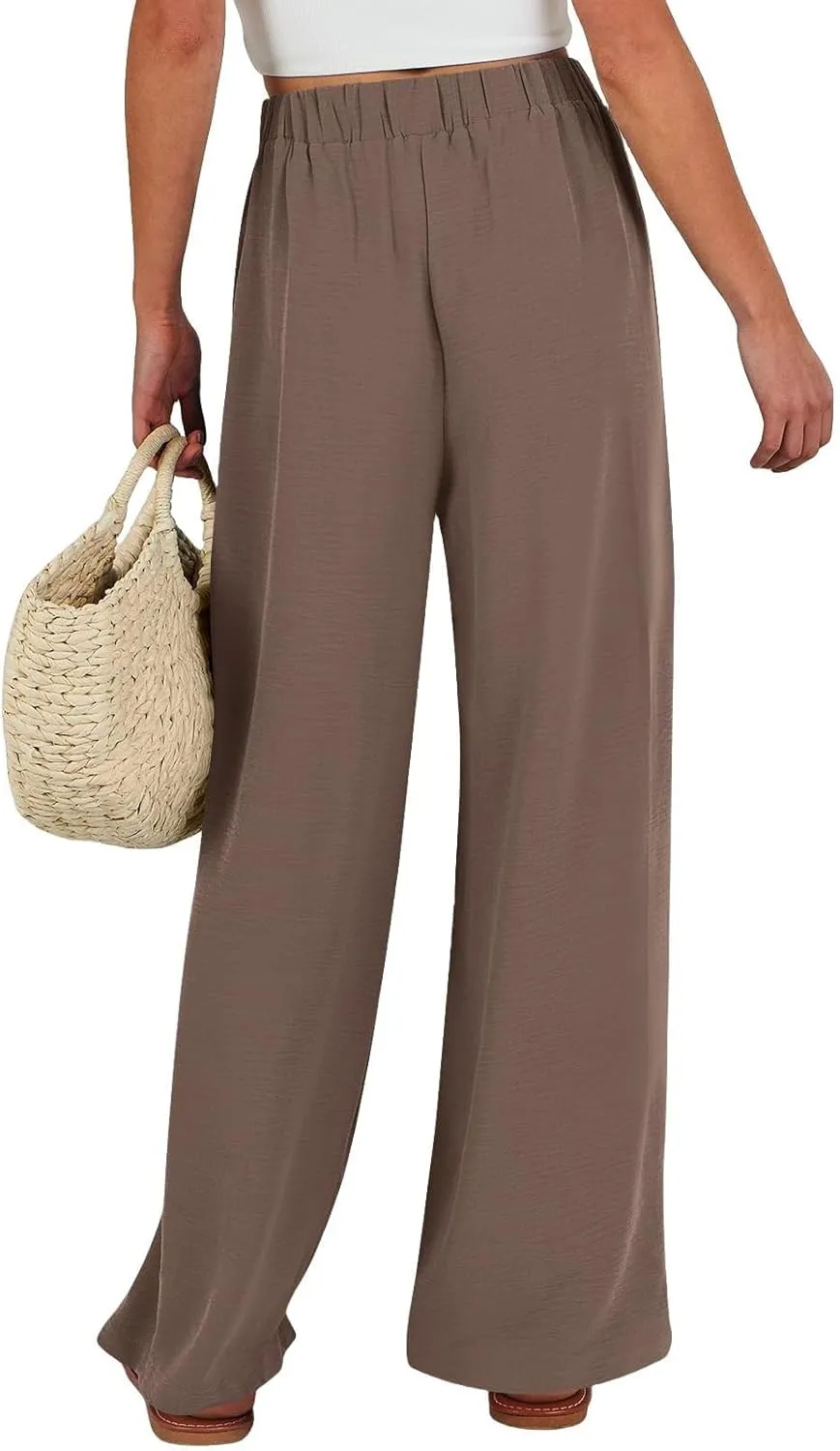 Women Linen Pants Casual Loose High Waist Wide Leg Beach Trousers with Pocket Summer Boho Outfits Trendy Clothes