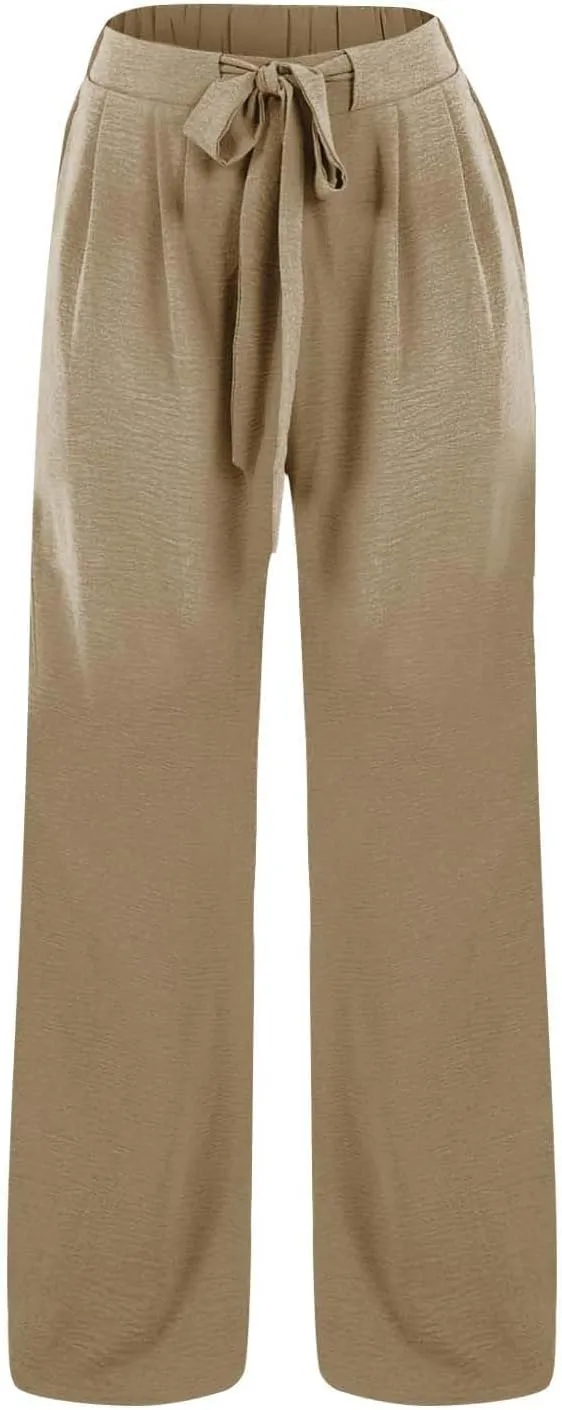 Women Linen Pants Casual Loose High Waist Wide Leg Beach Trousers with Pocket Summer Boho Outfits Trendy Clothes