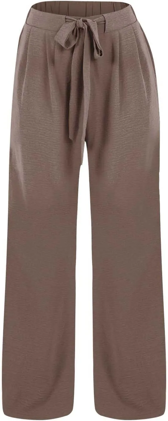 Women Linen Pants Casual Loose High Waist Wide Leg Beach Trousers with Pocket Summer Boho Outfits Trendy Clothes