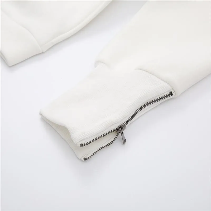 Women Round Neck Zipper Loose Hoodies Sweaters
