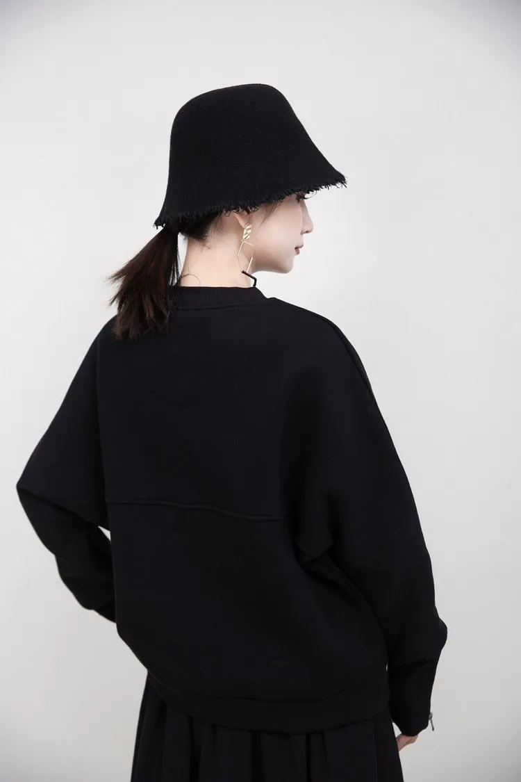 Women Round Neck Zipper Loose Hoodies Sweaters
