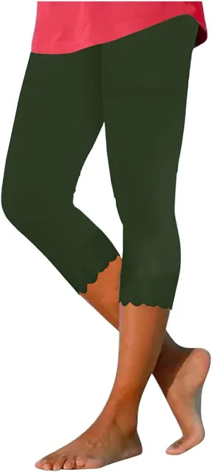 Womens Summer Casual Capri Pants Elastic High Waist Cropped Trousers Slim Fit Straight Leg Joggers Workout Yoga