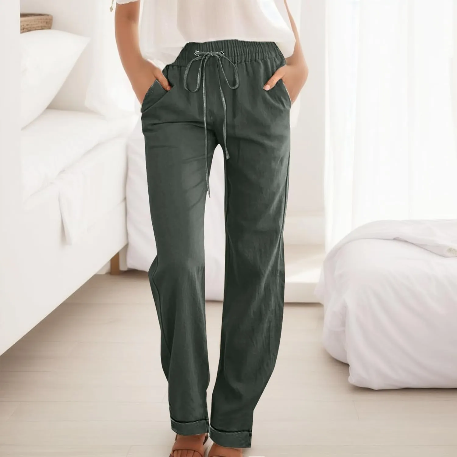 Womens Wide Leg Harem Pants Winter Nice Business Thermal with Pockets Fleece Lined Wide Leg